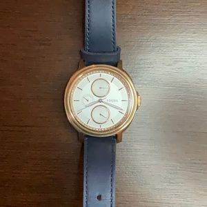 Blue and Rose Gold Women’s Genuine Leather Fossil Watch